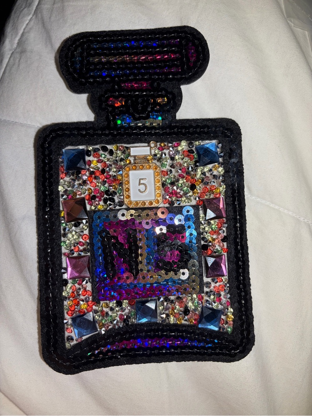 Embellished Multicolor Perfume Bottle Clothing Accessory Heat Transfer Patch